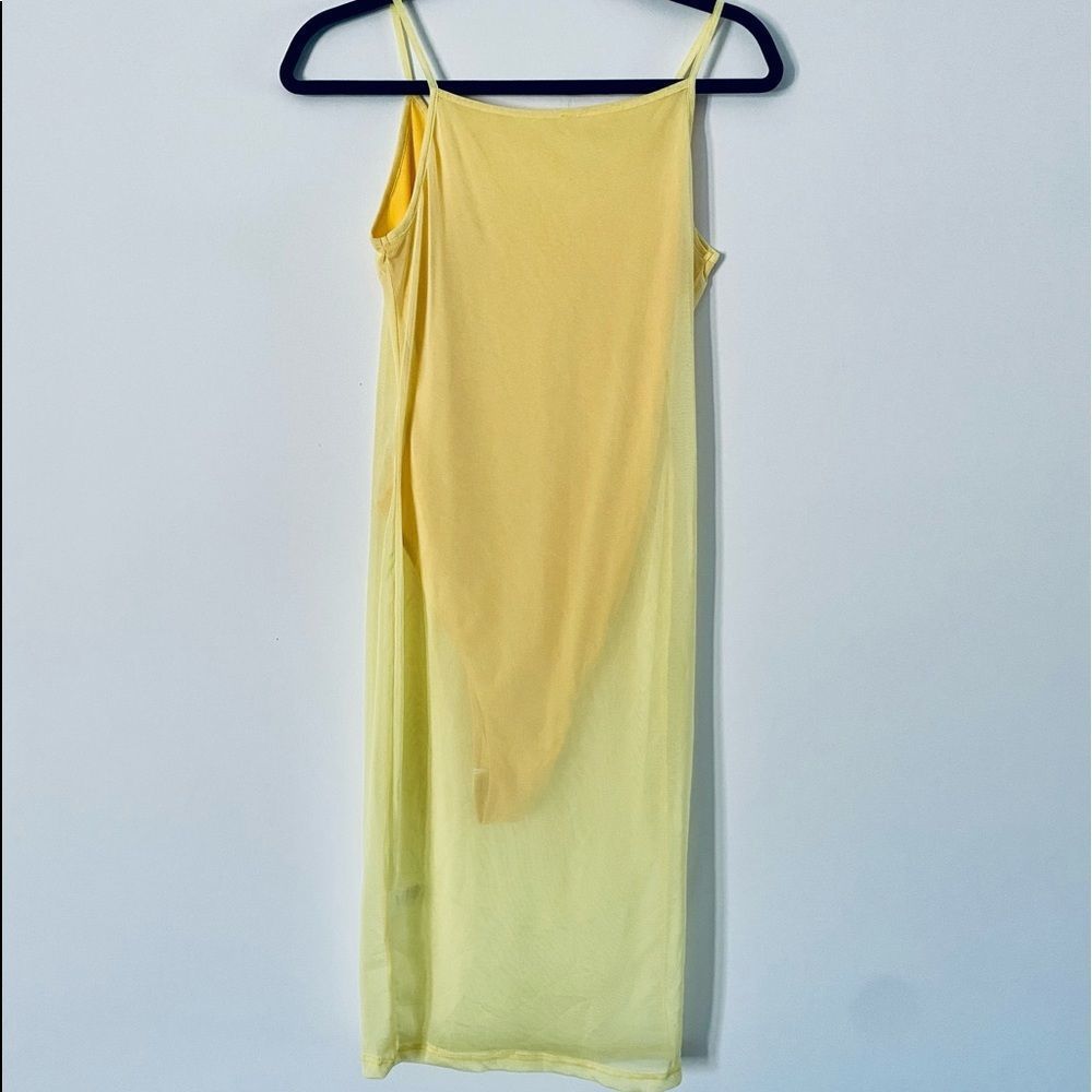 Womens Bodysuit Dress Small Yelow Mini Mesh Tank Club Sexy Beach Tropical NEW - Picture 3 of 3